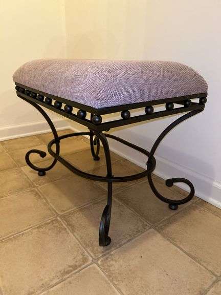 Metal base stool with beaded edge and tweed upholstery….24 x 16 x 19 tall