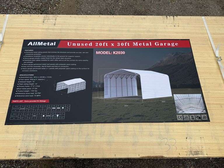 Unused 2024 AllMetal Metal Garage, K2030