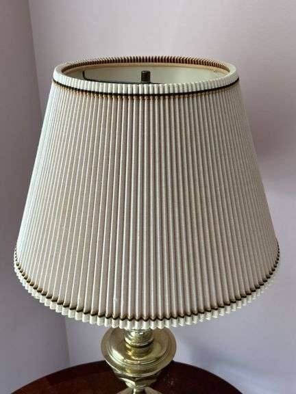 Solid brass lamp with nice pleated shade….31-1/2 tall