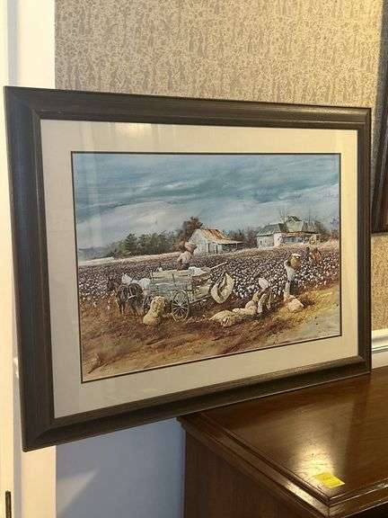 Signed and numbered (415/800) cotton pickin print by Jack C. DeLoney…….38 x 28 image