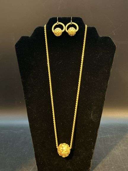 3-piece matching set of gold-tone necklace and wire earrings image