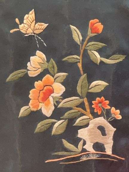 Beautifully designed and framed Chinese Embroidery on Silk….12 x 13