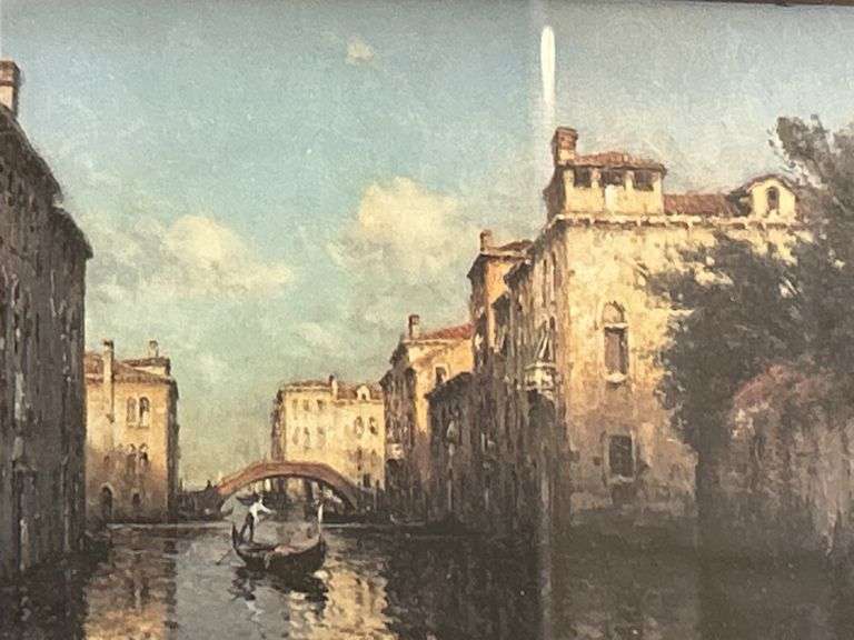 Beautifully framed vintage 1930s Oil on Canvas Venice Print by Antoine Bouvard….19-1/2 x 16-1/2