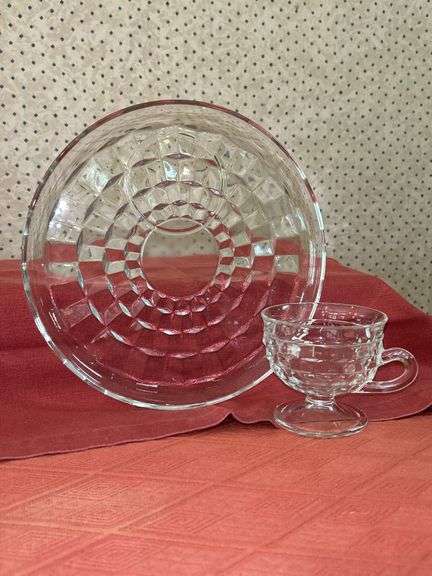 Set of (4) Whitehall Prism Cubist 9" snack plates with cups….see all pics