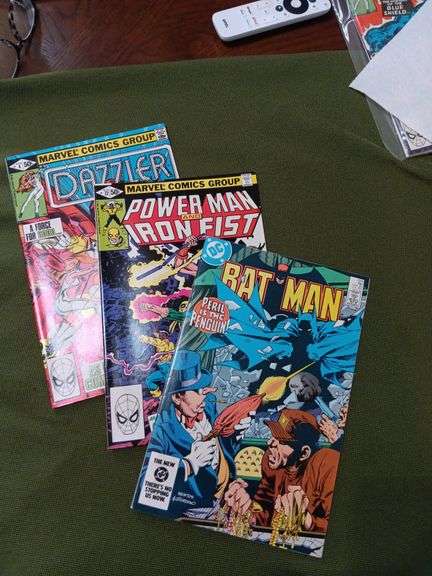 Set of 3 comics, Batman number 374, Powerman and ironfist number 72, Dazzler number 4.See descriptions all in good condition image