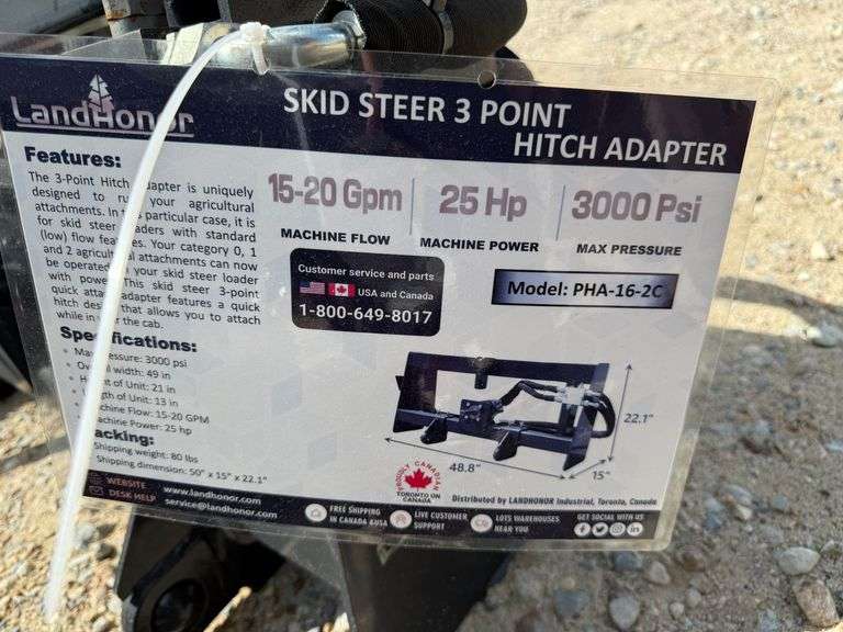 Unused 2024 Landhonor Skid Steer 3 Point Hitch Adapter, PHA-16-2C image