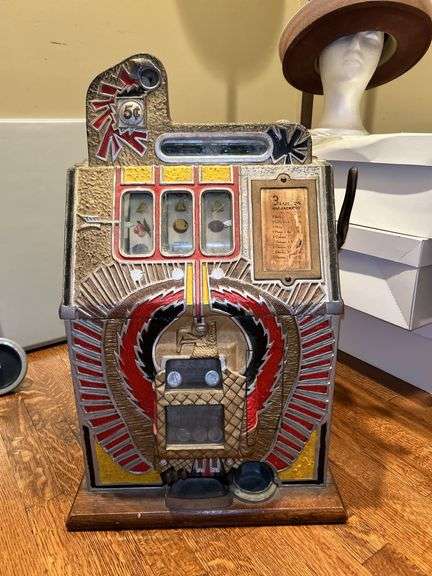 Vintage 1930's Mills 5 Cent War Eagle Slot Machine…..not in working condition…..back needs reattached image