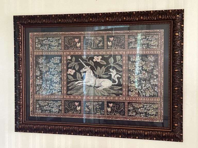 Lovely framed and matted unicorn tapestry…..41-1/2 x 29-1/2 image