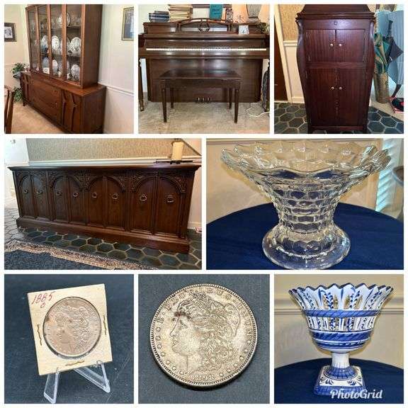 Chickering Upright Piano, Victrola, Vintage Console Stereo, Coins and More image