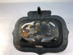 Vintage Dragonfly cast iron footed soap/sponge dish. Blue, orange & white dragonfly sitting on green grass. 4” h x 6” w x 4.5” d.