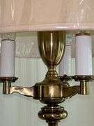 Solid brass base 3-arm candelabra-style floor lamp with neutral color shade…..59-1/2” tall