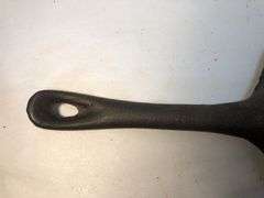 Vintage cast iron skillet with lid. 2 spout. 10” diameter. No spin, no wobble. No markings except an A in the lid.