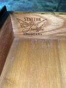 Statton TruType Americana single drawer drop leaf side table with brass casters…..does have spotting on top…..sides down 19 x 27-1/2 x 26-1/2 tall….side up 35-3/4w