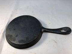 Mini 5” cast iron cookie skillet. 3.75” handle. No markings. No spin, no wobble.