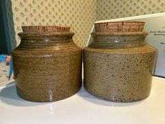 Pair of cork lid jars from Fitz & Floyd…..6”D x 6” tall
