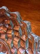 Grouping of (4) Fostoria American Cubist pieces…..(2) 6-1/4”D footed bowls, (1) 7-3/4” footed plate and (2) 10” divided serving piece (has 3 tiny chips around rim)￼