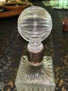 Vintage Square Fluted Glass Decanter with Silverplate Collar & Round Ribbed Stopper…..11” tall