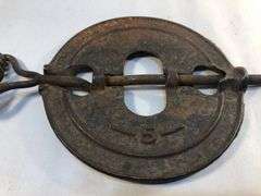 Vintage Cast iron stove pipe flue damper. 5 inch. Reversible. The Arcade Mfg. Co. Freeport, ILL.