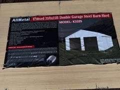 Unused 2024 AllMetal Double Garage Steel Barn Shed, K3325