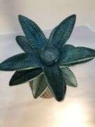 Unusual vintage pair of cast iron palm tree candle holders. Green and brown. 7 3/4” H. Base 4”W.