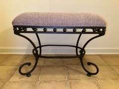 Metal base stool with beaded edge and tweed upholstery….24 x 16 x 19 tall