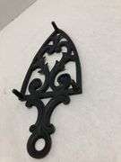 Vintage 1955 JZH Black Cast Iron Footed Trivet Cathedral T-12 R. 8.5 x 3.75”.
