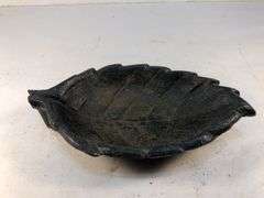 Small cast iron leaf shaped footed soap dish/ tray. 6” x 3.5”.