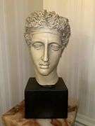Greek God Apollo Resin Bust on wood base…..7-1/4”w x 18-1/2” tall….©️1988 Hgc Pt Inc