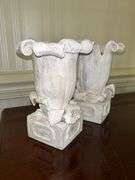 Pair of white washed resin candle holders/planters…..9-1/2” tall