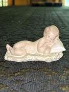 LLADRO Baby Jesus Sleeping on a Bed of Hay Bisque Porcelain Figurine (#4670)…..3-3/4” long x 2” tall…..part of the Children’s Nativity Series