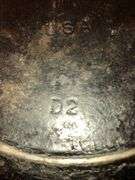 Griswold No. 8 cast iron skillet, identifiable by the "8-B" and "MADE IN USA". MM: D2