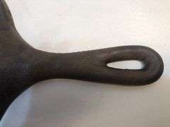 Vintage Lodge 8SK 10 1/4” diameter cast iron fryer skillet. 3 notch heat ring  3 1/8” D. No spin, no wobble.