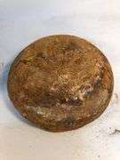 Antique smelting pot. 5” diameter. Plus round block of metal.
