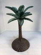 Unusual vintage pair of cast iron palm tree candle holders. Green and brown. 7 3/4” H. Base 4”W.