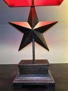Nice looking resin base lamp with star center and red rectangular shade…..26-2/2” tall