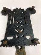 Vintage Wilton footed small trivet brooms and leaves design #278. 4.25 x 3”.