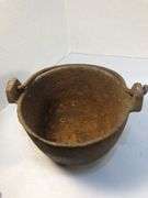 Antique smelting pot. 5” diameter. Plus round block of metal.