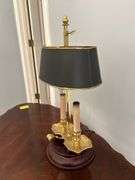 Small Hot Water Lamp in Brass on wooden stand…..18” tall