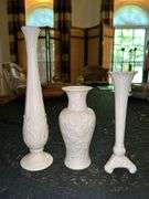 Vintage Lenox Special Ming Blossom Collection Bud Vase (6-1/2” tall), (2) vintage Lenox Florentine Collection Bud Vases (7-1/2” and 10-3/4” tall)