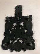Vintage Wilton #9 grape and vine design scroll trivet, footed. Black finish. 7.25 x 4.25”.