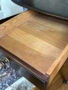 Statton TruType Americana single drawer drop leaf side table with brass casters…..does have spotting on top…..sides down 19 x 27-1/2 x 26-1/2 tall….side up 35-3/4w
