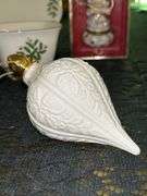 Collection of LENOX ivory and white gold trimmed Christmas items…..please see all pics…..the head of the angel Limoges-style ornament needs reattached
