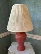 Ribbed urn-style lamp with pleated shade….29” tall