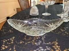 Beautiful grouping of clear, pressed and cut glass items…..there is slight chipping on some (see all pics)