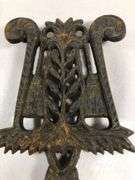 Vintage Wilton footed small trivet brooms and leaves design #278. 4.25 x 3”.