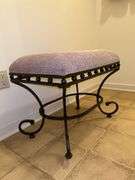 Metal base stool with beaded edge and tweed upholstery….24 x 16 x 19 tall