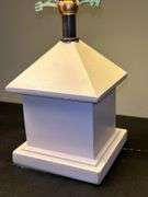 Pair of matching wood base lamps with metal weathervane decor…..16” tall