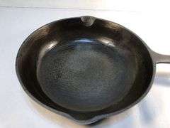Beautiful BSR No. 5.  2  spout 8 1/8” cast iron skillet with heat ring. Newly seasoned. No spin, no wobble.