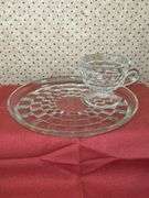 Set of (4) Whitehall Prism Cubist 9" snack plates with cups….see all pics