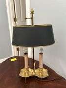 Small Hot Water Lamp in Brass on wooden stand…..18” tall